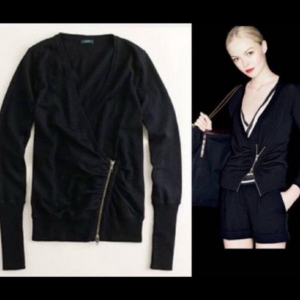 J.CREW Rimini Merino Wool Moto Zipper Cardigan Black Medium